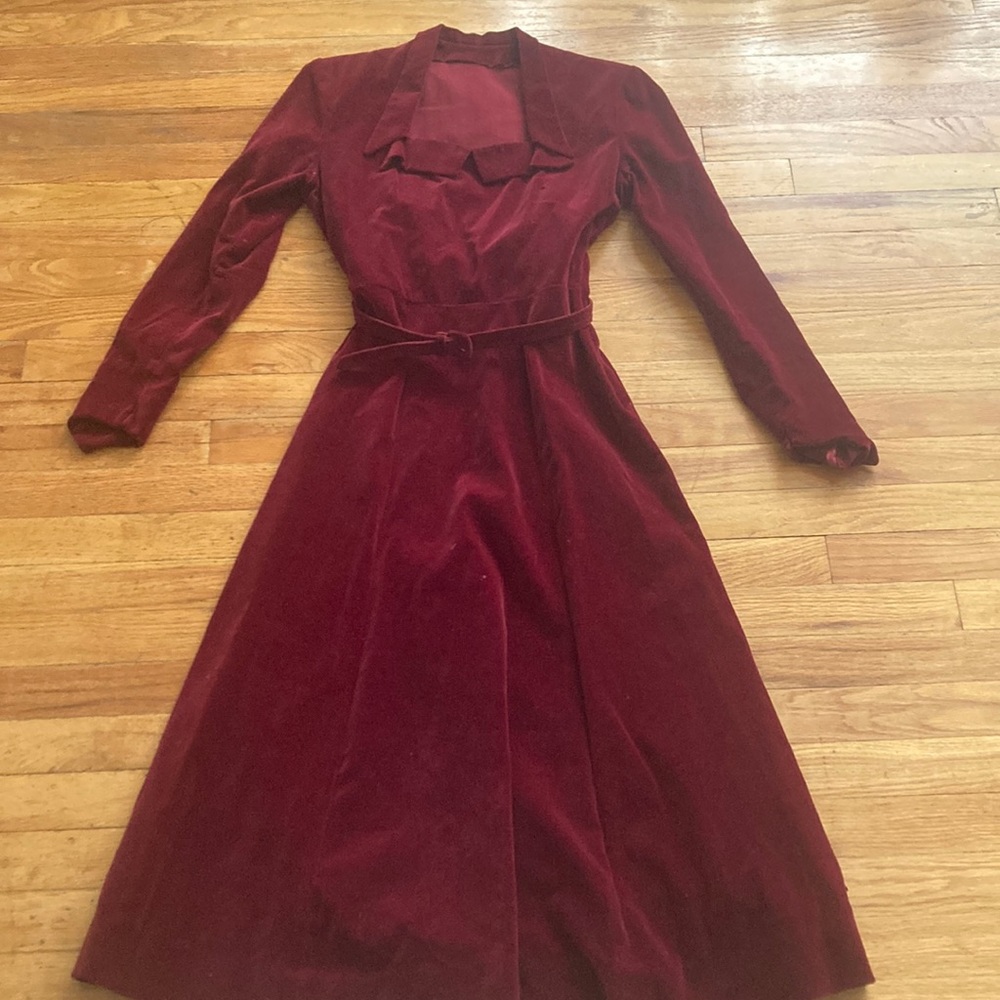 Vintage Milton Saunders Originals Red Velvet Belted Dress